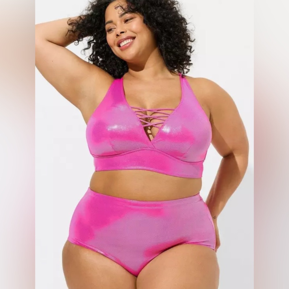 Torrid High Rise Foil Flat Front Swim Bottom - Picture 2 of 7